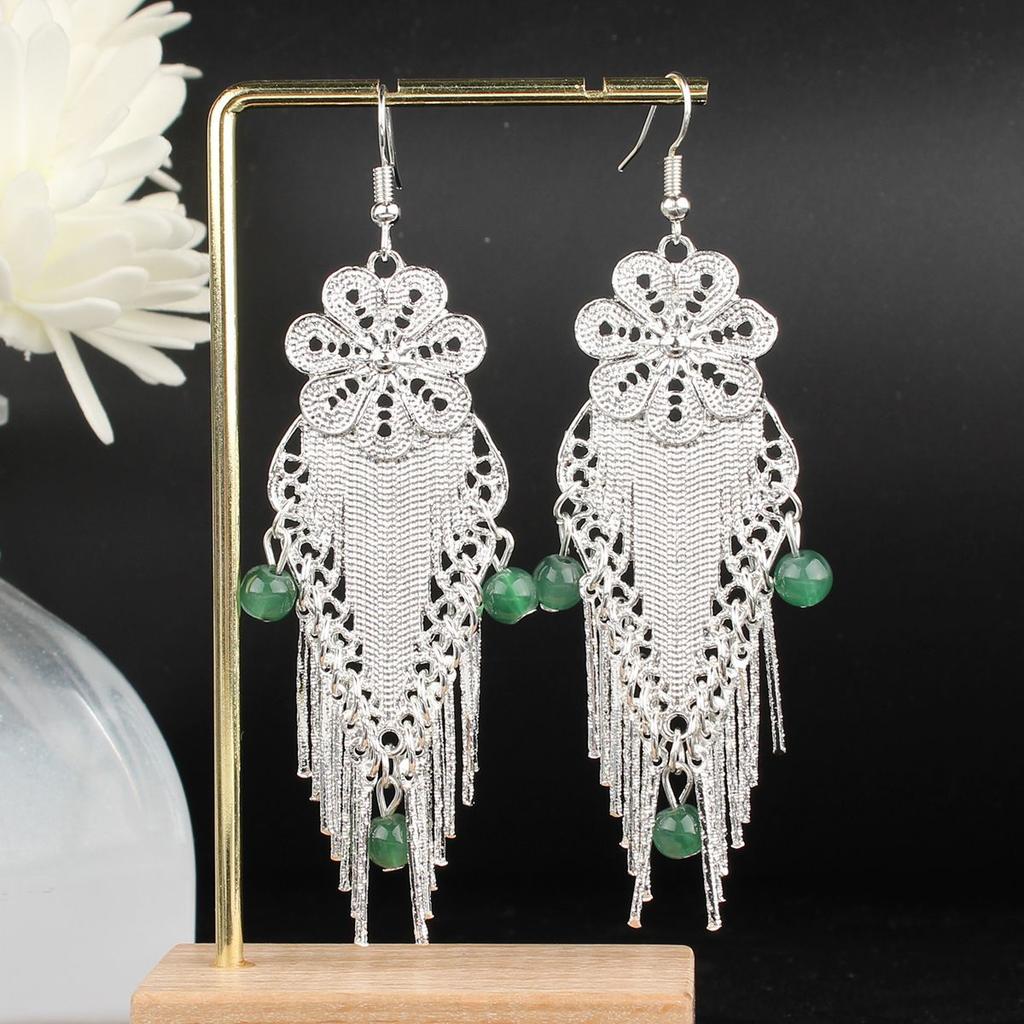 Turquoise Earrings Bohemian Drop Ear Earrings with Tassels, Geometric Alloy, Retro Style, Boastful Ear Accessories