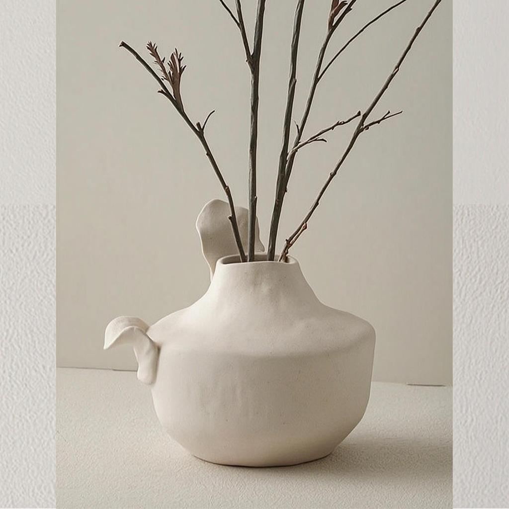 Ceramic Vase Matte Artistic Minimalist Vessel for Living Room