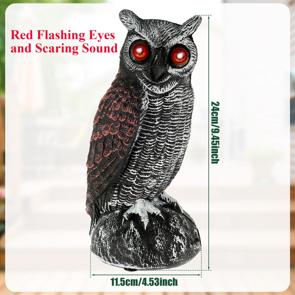 Bufniță Solară Realistă de Atracție Plastic Sculptură Bufniță Sperietoare cu Ochi Roșii Intermitenți și Sunet Pentru Grădină Curte Alungare Păsări