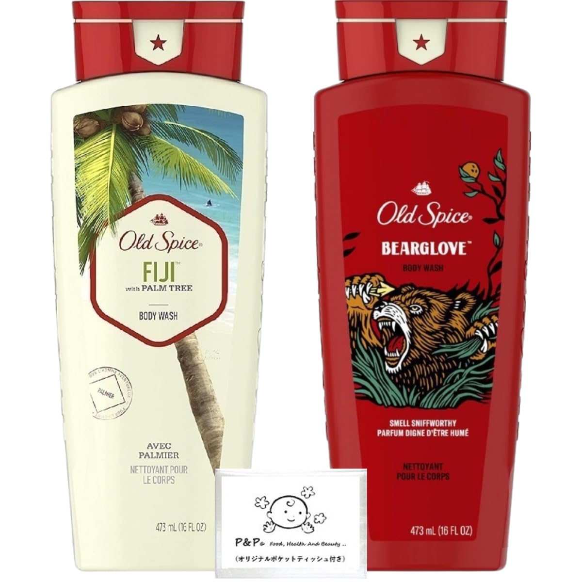 [Set of 2] Old Spice Body Wash Bear Grove 473ml + Fiji 473ml Body Soap - Genuine Imported Product with Bonus Item
