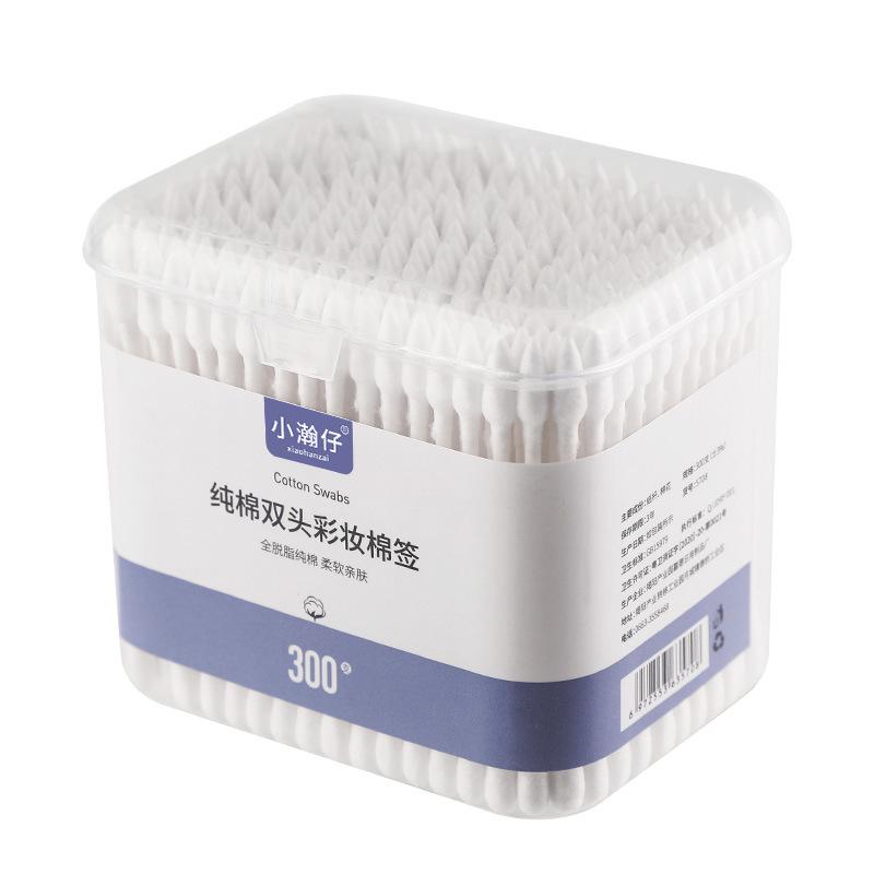 300pcs Dual-tip Cotton Swabs: Makeup, Ear Cleaning, Multi-use, Soft, Disposable, in Square Box