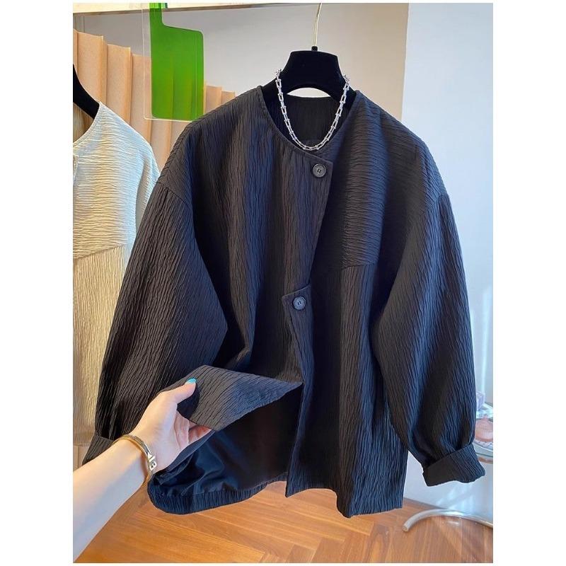 Irregular Texture Pure Color Long Sleeve Coat Women Comfortable Spring Autumn Loose Casual Top