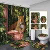 4Pcs Shower Curtain Set with Non-Slip Bath Mat, Toilet Lid Cover, Contour Rug & 12 Hooks, Bathroom Decor