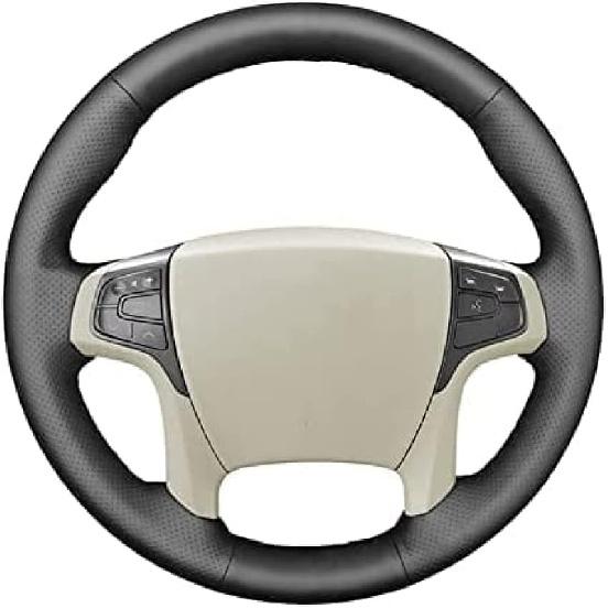 Black Leather Car Steering Wheel Cover, for Toyota Sienna 2010 2011 2012 2013-2014 Hand-Stitched Car Steering Wheel Cover Black line
