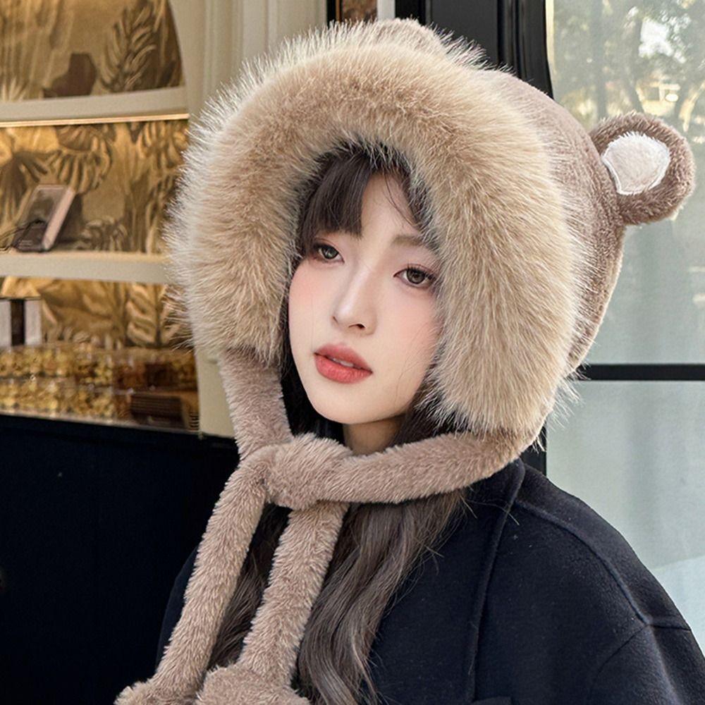 Plush Winter Warm Hat Windproof Ear Protection Hat Casual Earflap Bonnet Hat  Outdoor
