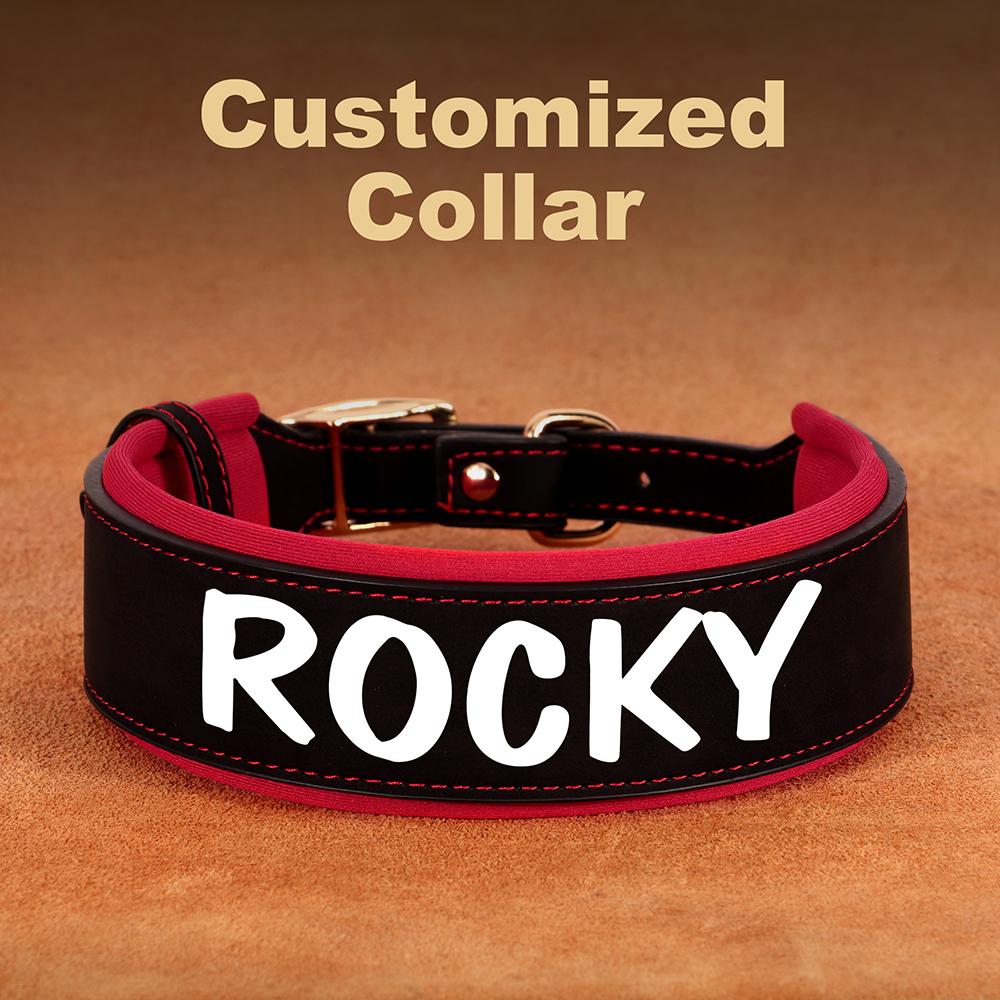 

Personalized PU Leather Dog Collar Necklace Wide Padded Pet ID Collars Free Print Dogs Name Collars for Small Medium Large Dogs M чёрный