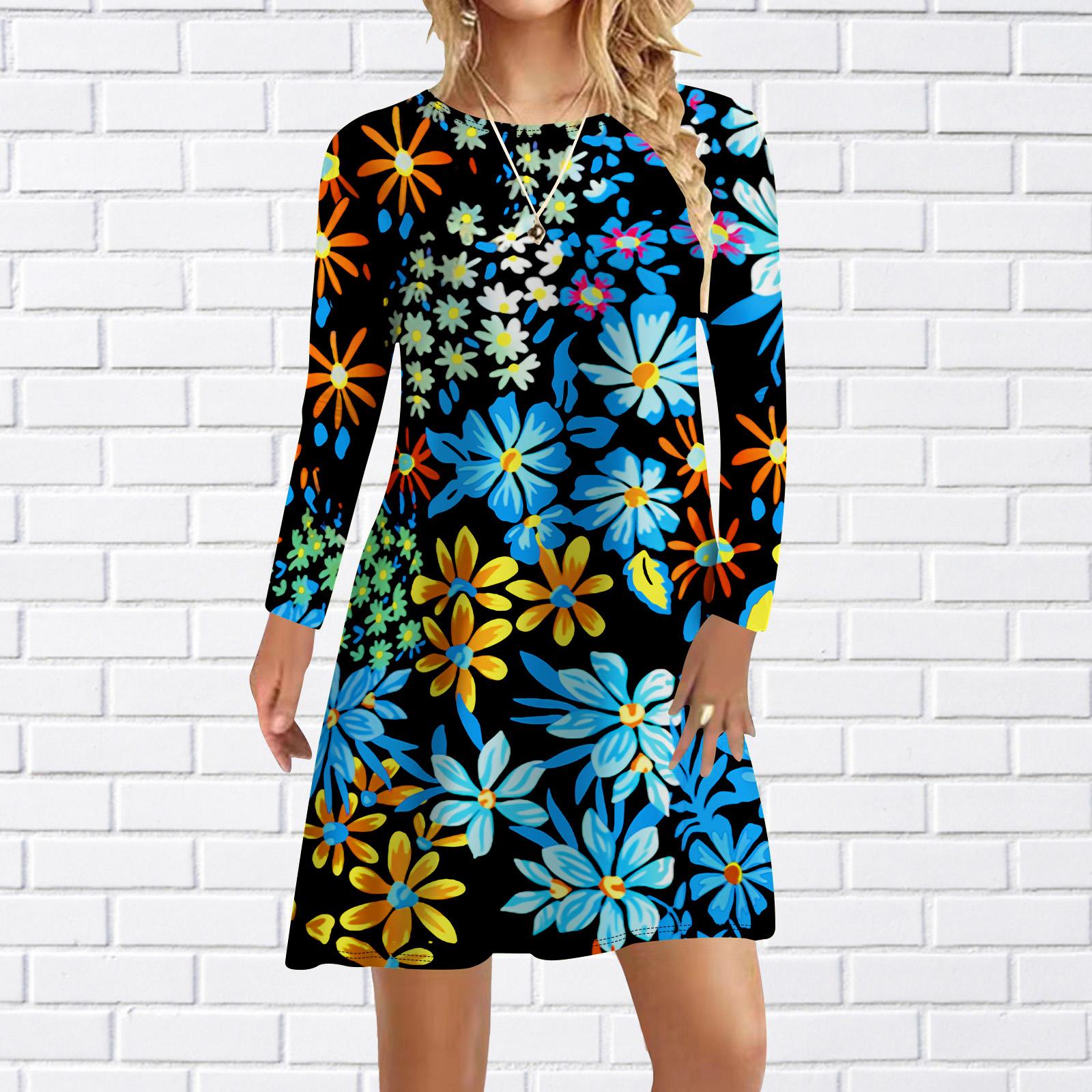 

Женское повседневное платье Осенние платья с принтом красных лилий для женщин Платье с коротким рукавом и круглым вырезом размера плюс 8XL