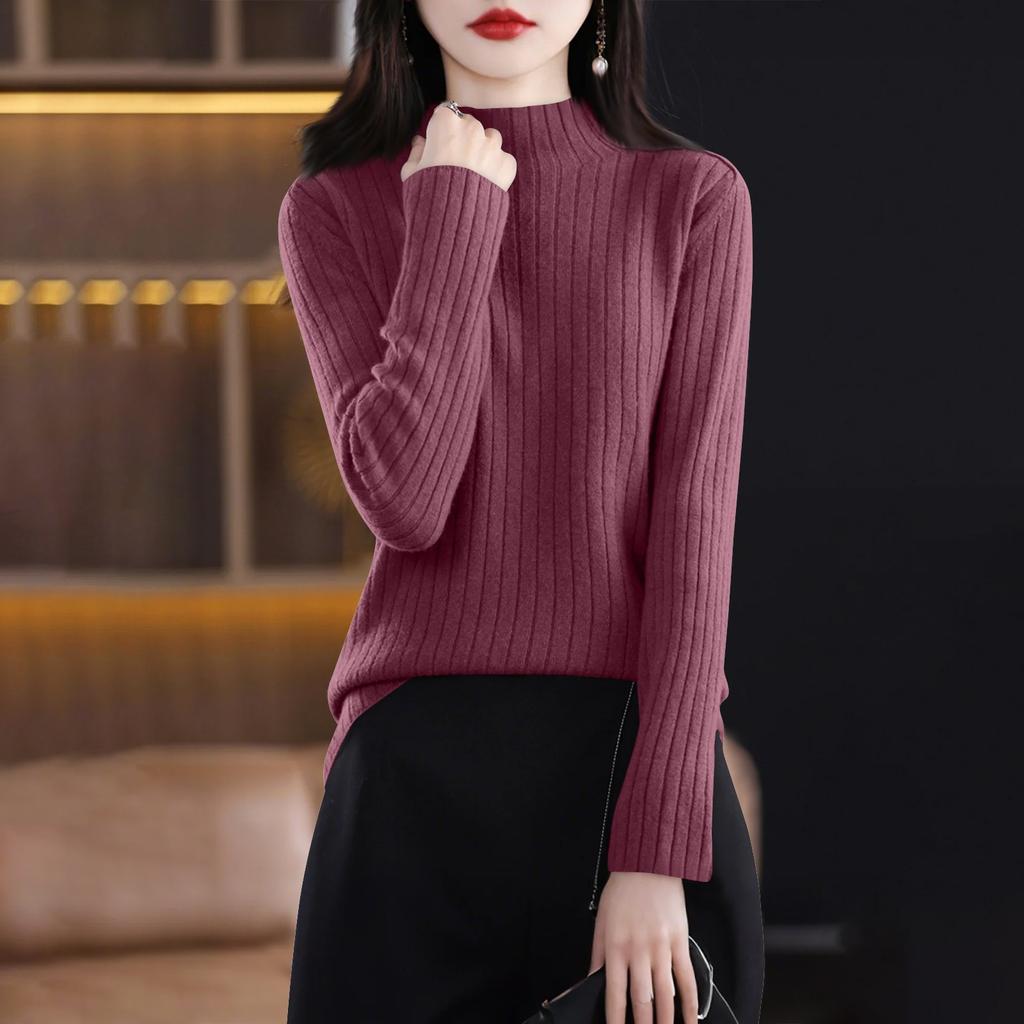 Women's Fashion Long Sleeve Solid Color Pullover Turtleneck Base Sweater Top
