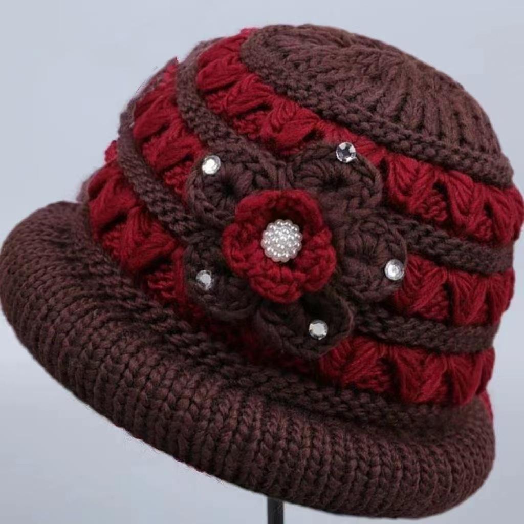 

The elderly winter hat women s grandma knitted thermal hat middle-aged and elderly plush thick wool basin hat old lady hat One size темно-коричневого кольору