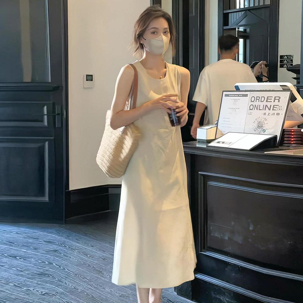 Korea Dongdaemun 2025 Sommer Ärmelloses Lockeres Midi-Kleid für Damen