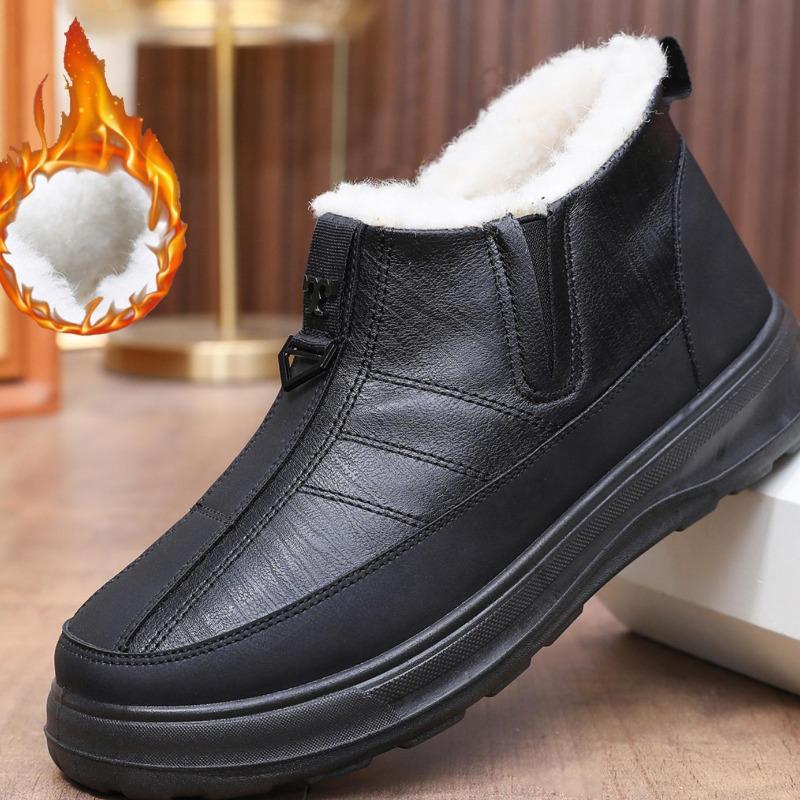 

Men Winter Warm Snow Boots Casual Lightweight Anti Slip Faux Fur Lined Ankle Booties Waterproof Comfortable Plush Lined Short Boots 45 чорний