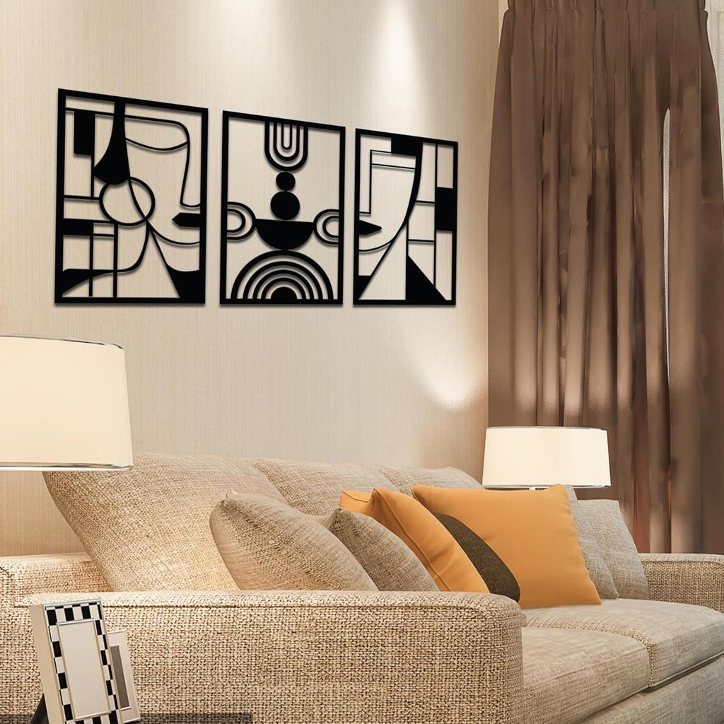 Pre-Laminated Pine Wood Human Face Wall Art | Laser Cut Precision | For Home Décor | For Gifting (Set of 3)