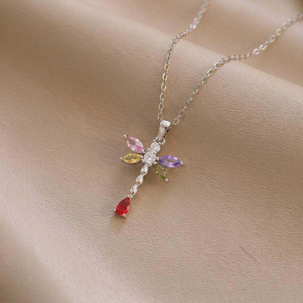 European & American Style Colored Zircon Bird & Butterfly Pendant Clavicle Necklace for Women