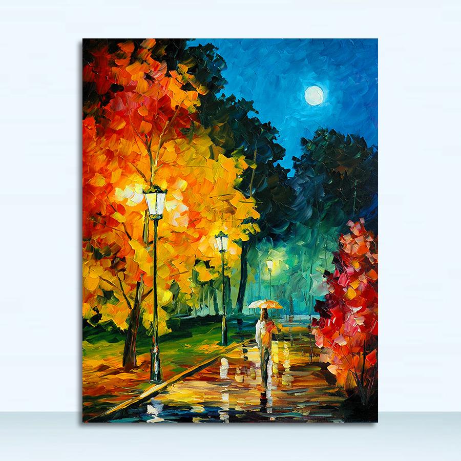 

Пейзаж Плакат Картина маслом на полотні Сучасна настінна картина для вітальні HD Друк на стіні Поп-арт Романтична пара Rain Day Street 40x60cm No Frame