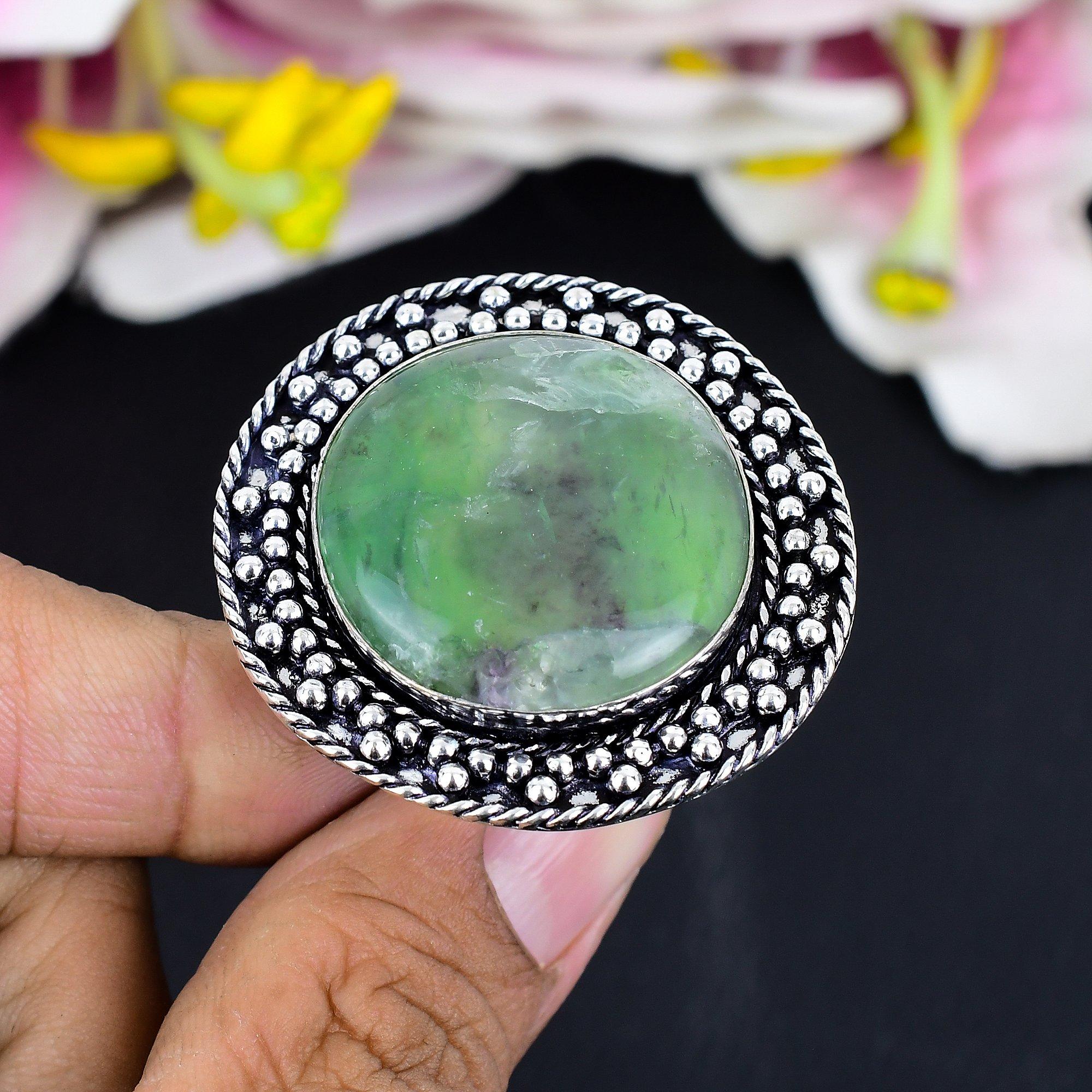 

Green Fluorite Gemstone Handmade 925 Sterling Silver Jewelry Ring Size 8 KG-1675
