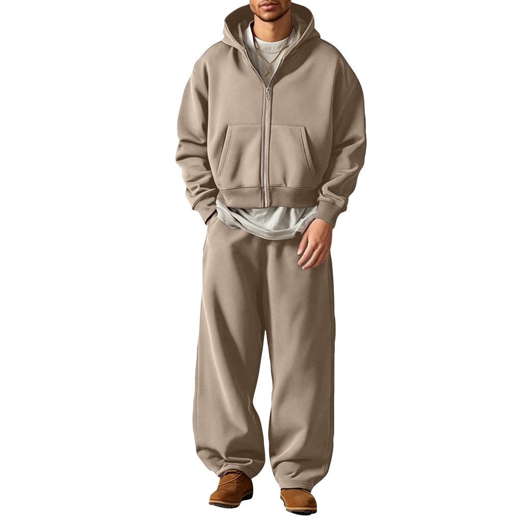 Winter Hooded Zip-Up Sweatshirt and Sweatpants Set Matching Tracksuit for Women and Men