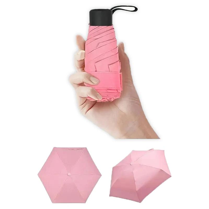 6-Bone Travel Umbrella Compact Lightweight Portable Reinforced Folding Parasol with UV Protection
