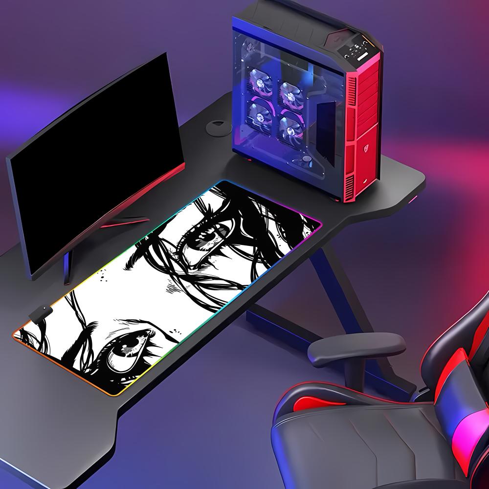 Anime Eyes MousePad - Large Manga GirlDeskMat RGB Gaming Mouse Pad  Gamer Large LED Light XXL MousePads PC Computer Pad Non-slip