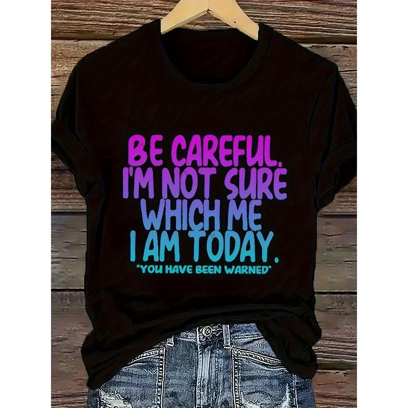 

European Size Plus Size, Women s Plus Size Funny Today I m Not Sure Who I Am T-Shirt - Oversized Round Neck Short Sleeve Top with Bright 4XL чорний