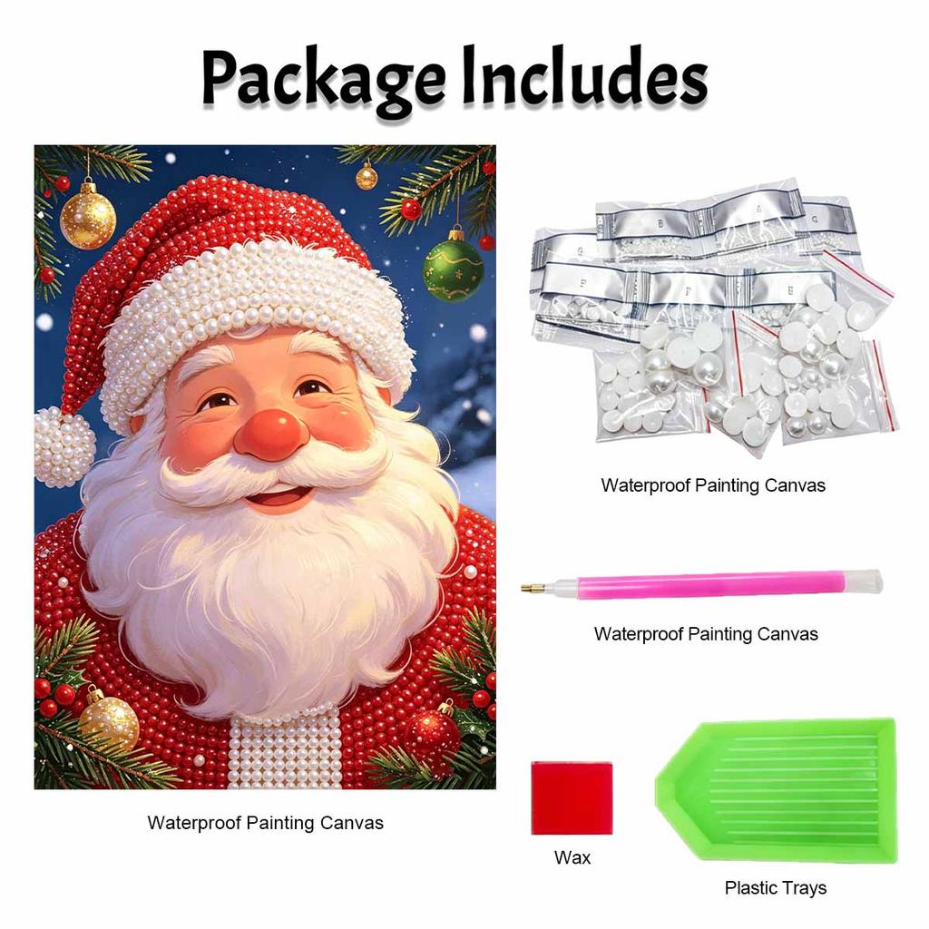 Frameless Pearl Bead Art Kit Santa Claus DIY Shiny Canvas Painting Creative Gift for Craft Lovers Home Wall Decor