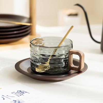 Japanese Household Hammer Patterned Glass Cup Walnut Coffee Cup and Saucer Heat-resistant Water Cup