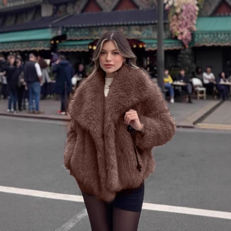 Women's Clothing Autumn and Winter New Imitation Fur Jacket Top Women's Artificial Wool Short Woolen Jacket Large Lapel