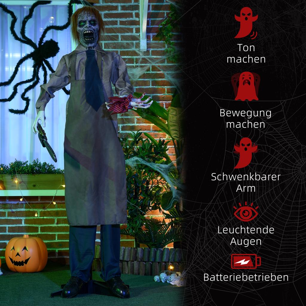 Dekoracja Halloweenowa, Zabójca z Piłą Łańcuchową, Ruchomy, Dźwięk Piły Łańcuchowej, Automatyczny Włącznik, 1,70 m