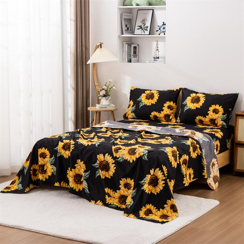 

Comforter 4Pcssunflowers Bed Floral Print Bed Sheets Yellow Flowers Pattern Sheets Sunflowers Oil Painting For Adults Comforter (quilt)-EU Single(135*200cm)3pcs