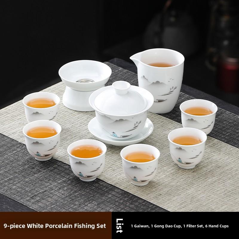 Ceramic Gongfu Tea Set Yuxi White Porcelain Tea Pot Cover Bowl And Tea Cups Set for Home Office Tea Brewing
