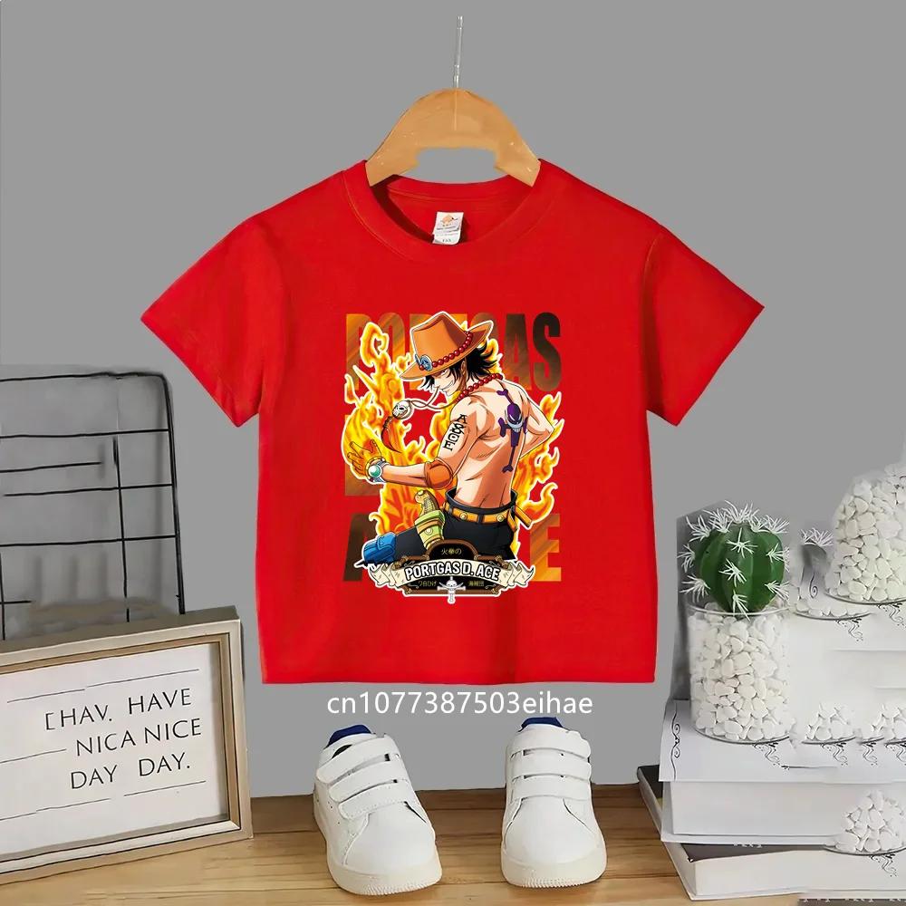 Japanese Anime One Piece Luffys Classic Childrens Shortsleeved Breathable Sports Casual Summer Fashion and Leisure Top 100
