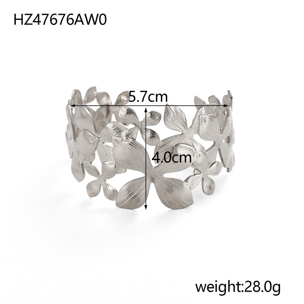 CARLIDANA High End Exaggerated Big Flower Hollow Out Leaf Open Wide Bangle Stainless Steel Non Tarnish Cuff Bracelet Women