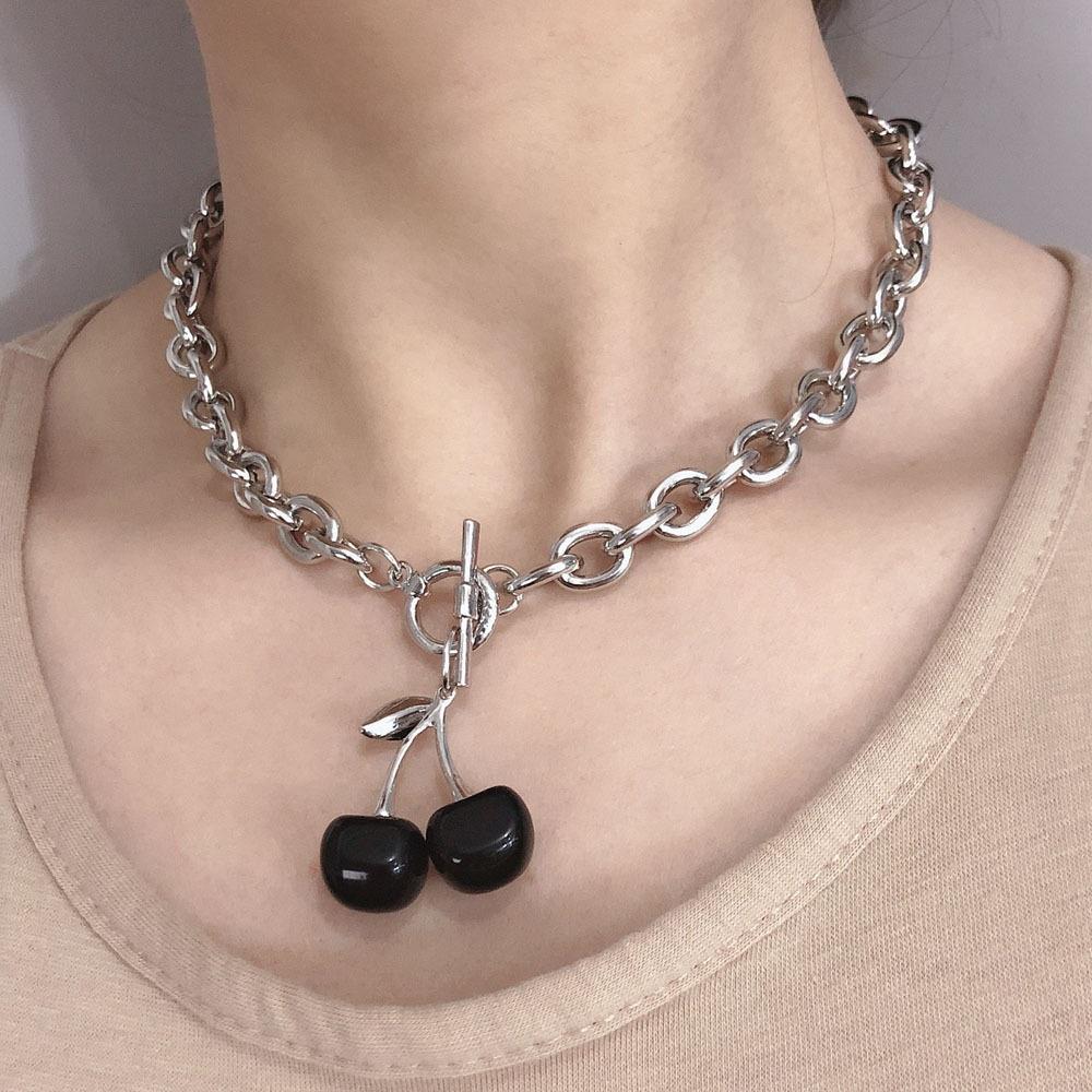 

Ожерелья в стиле панк с вишней, готическое серебряное металлическое колье для женщин и девочек, подвесная цепочка, вечерние ювелирные изделия, подарки