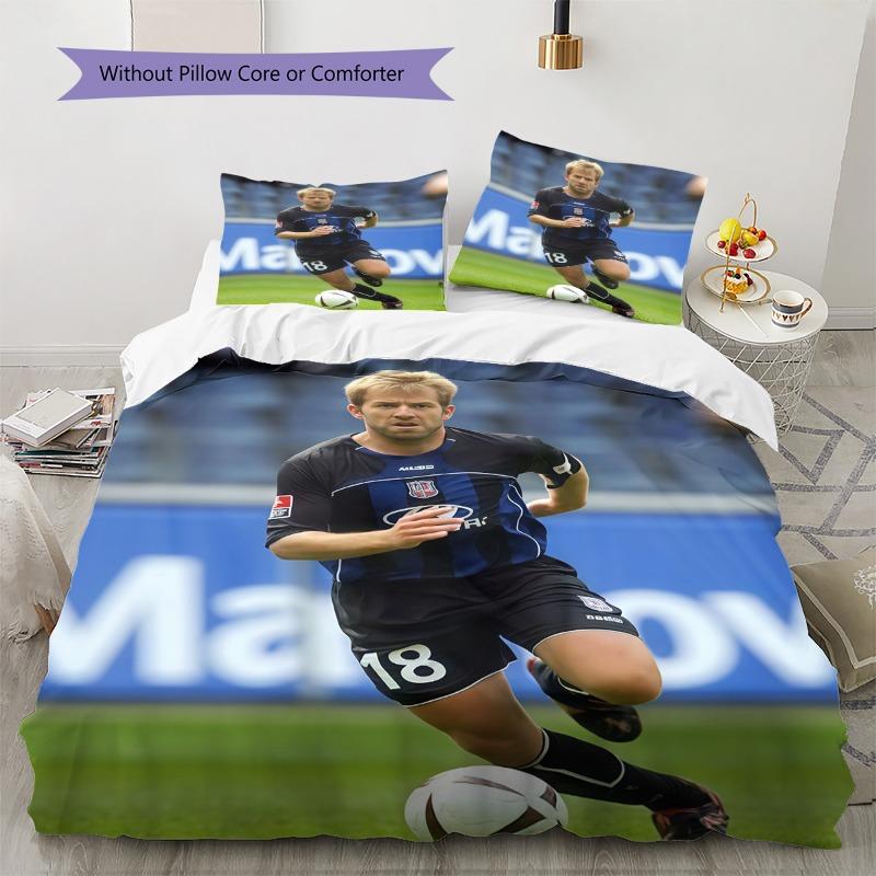 TBlack Blue Jersey Football Player No.18 3PCS Bedding Set Duvet Cover with 2 Pillowcases, Stadium Running Soccer Print Bed Cover