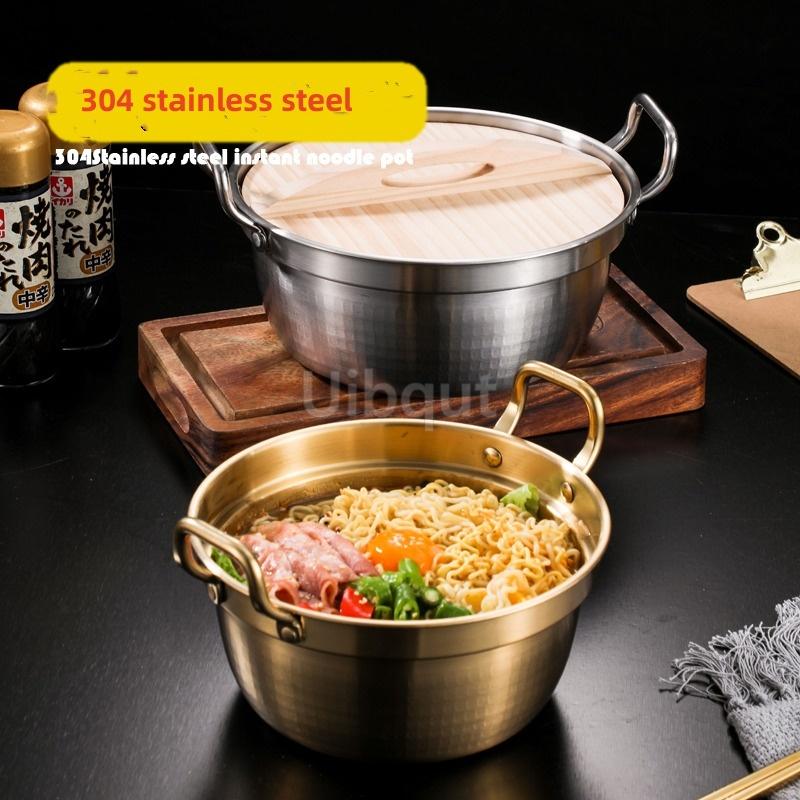 Kitchen Stainless Steel Korean Ramen Pot Double Handle Rust-proof Soup Noodle Small Pot Durable Gold Silver Milk Pot Cuisine