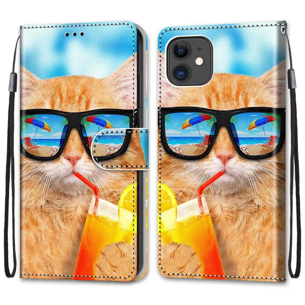 Leather Flip Phone Case For Xiaomi Redmi Note 7 8 Pro 8T 9 Pro 9S Lion Cat Flower Butterfly Painted Wallet Card Holder Cover