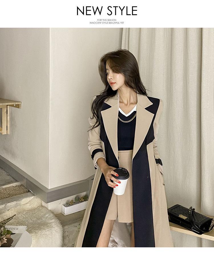 2026 British-Style Women's Windbreaker: Korean Suit Collar, Color-Block Belted Jacket