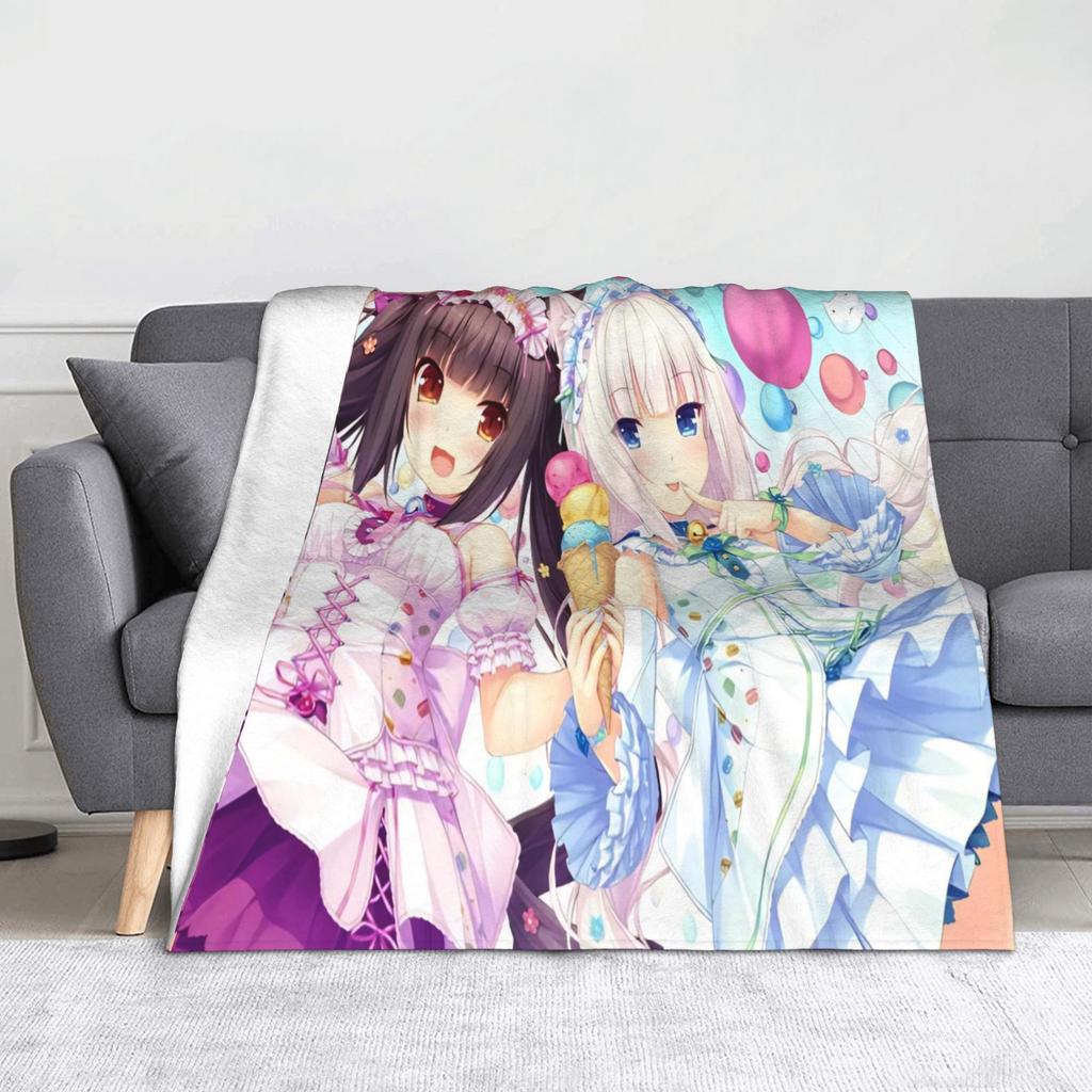 Anime Nekopara Cartoon Blanket Chocola Vanilla Maple Flannel Awesome Breathable Throw Blankets for Bedspread AutumnWinter