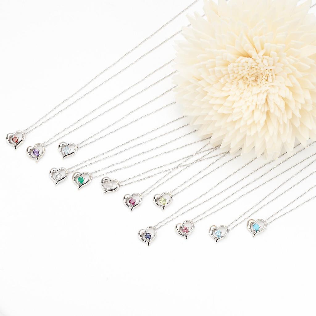 Open Heart Necklace 925 Pendant with Pouch [Piena] (Emerald/Silver / 40cm)