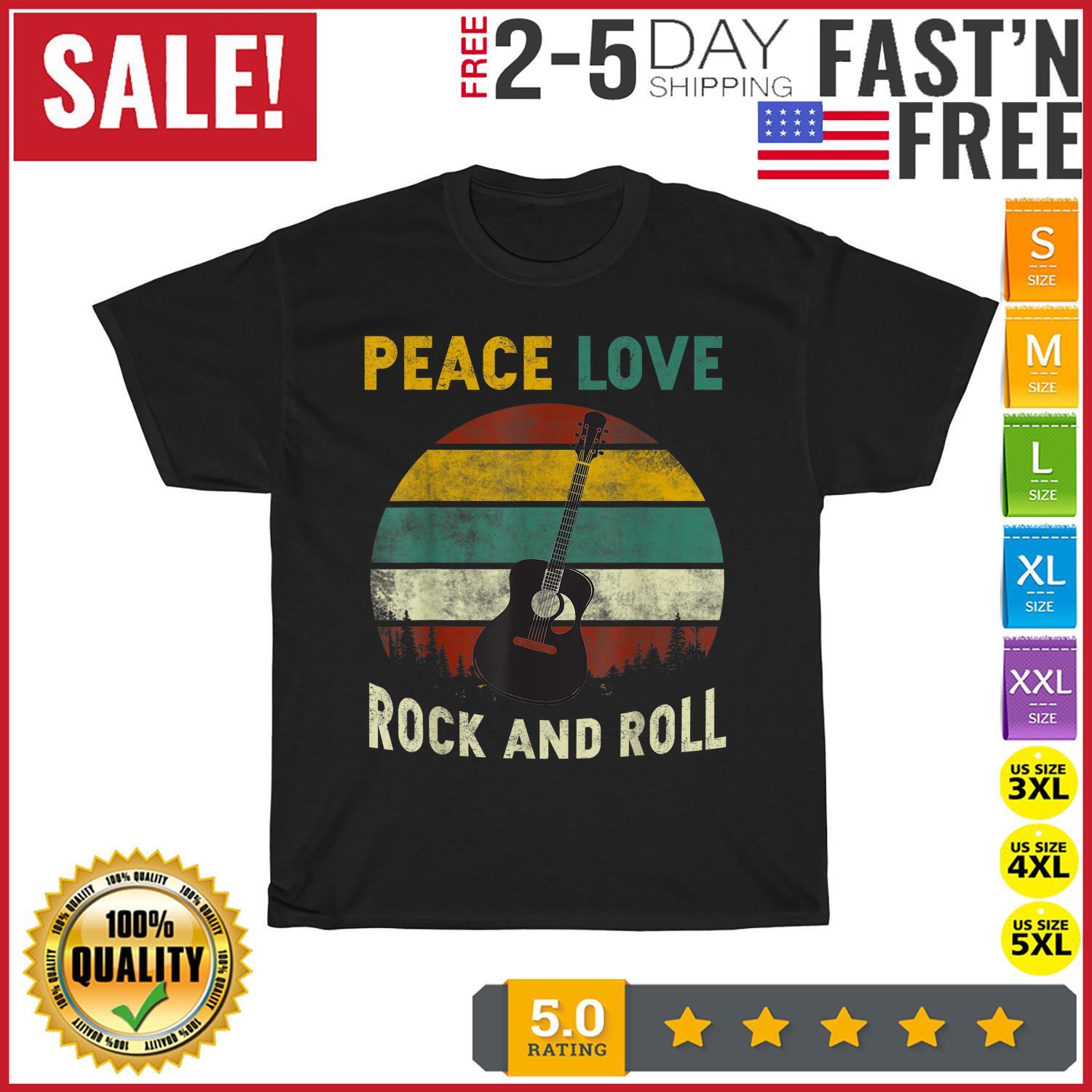 Peace Love Rock And Roll Guitar Retro Vintage T Shirt Mens Womens Tees Top Men Women Fashion NEW 2023 4XL