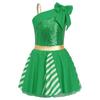 Girl Christmas Costume Sleeveless Sequins Stripes Tutu Dress Dance Dress Figure Skating Dress
