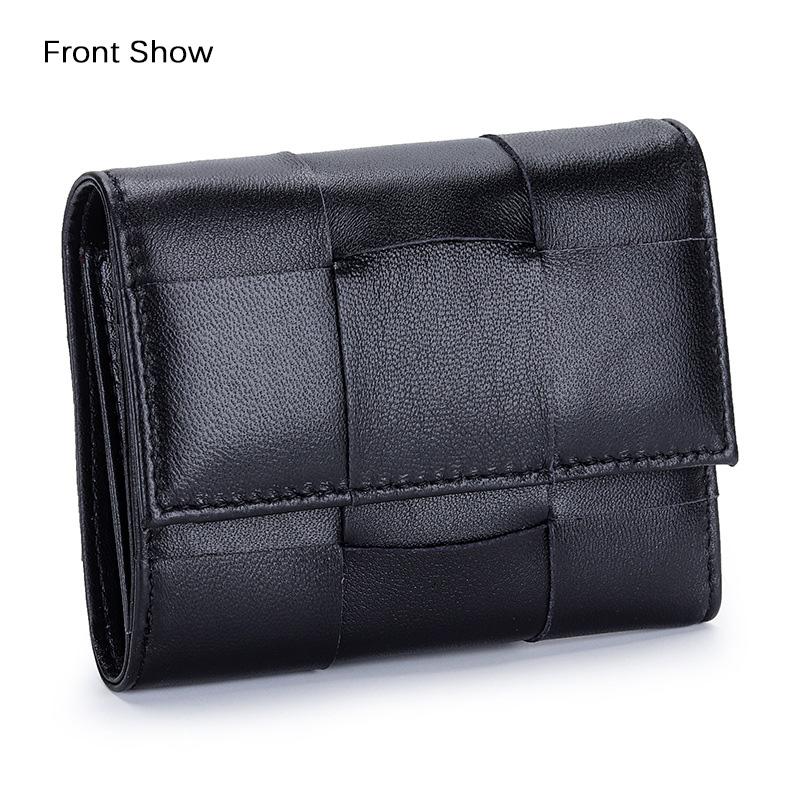 2024 Woven Genuine Leather Women Wallets Bifold Short Purse High Quality Lambskin Billfolds For Ladies Card Holders