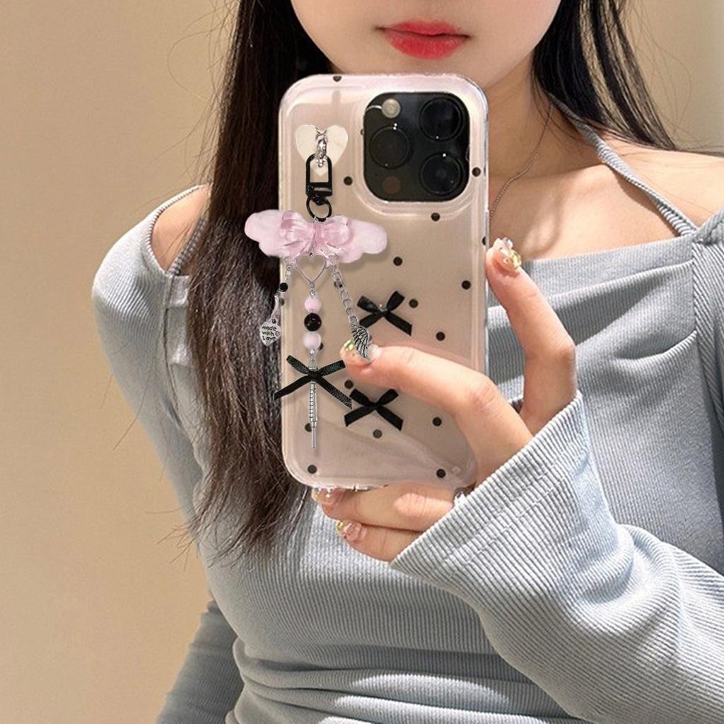 Chic Bowknot Phone Accessory Trend Phone Charm for Women Girls Beaded Keychain Bag Purse Backpack Wallet Decorations