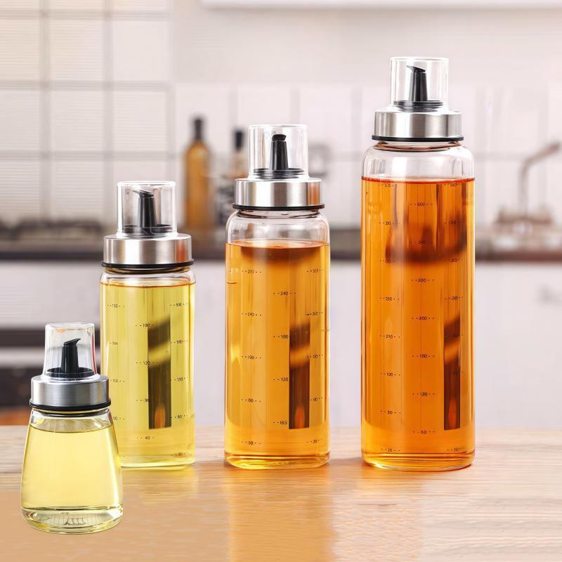 High-End Glass Oil & Vinegar Pour Bottle with Scale for Kitchen Seasoning