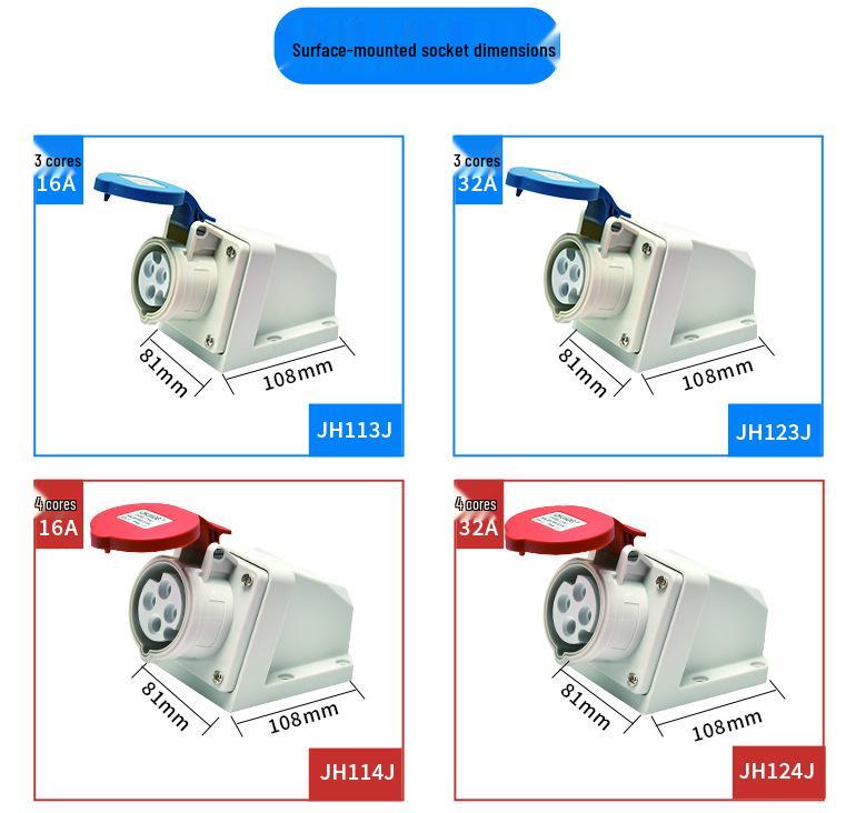 Industrial 32A 3-Pin IP44 Waterproof Plug & Socket Set, 250V Flame-Resistant Connector