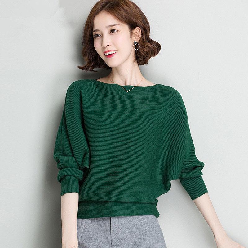 Spring Women's Loose-Fit Bat Sleeve One-Shoulder Sweater - Large Size, Long-Sleeved Top