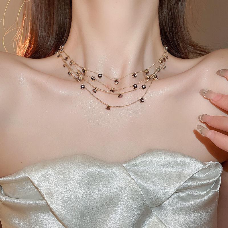 Layered Zirconia Crystal Necklace - Elegant, Shiny, Versatile Clavicle Chain