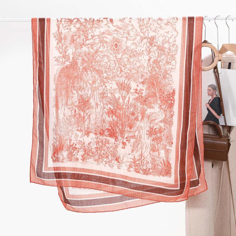 Forest-style Women's Scarf Literary and Versatile Cotton and Linen Hand-print Long Scarf Gauze Scarf Travel Photo Sunscreen Shawl