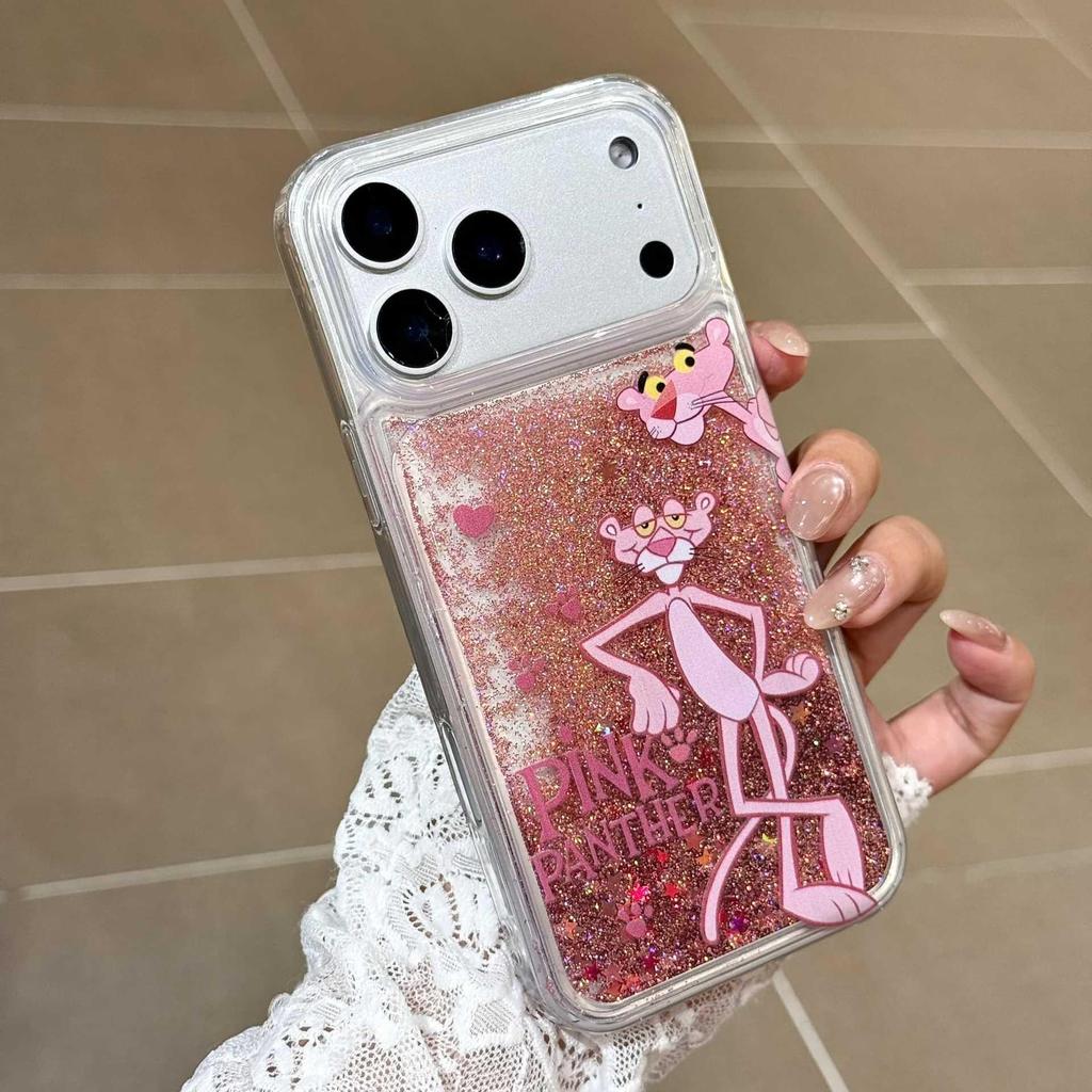 Pink Panther Glitter Cartoon Phone Case for iPhone 17 Pro Max