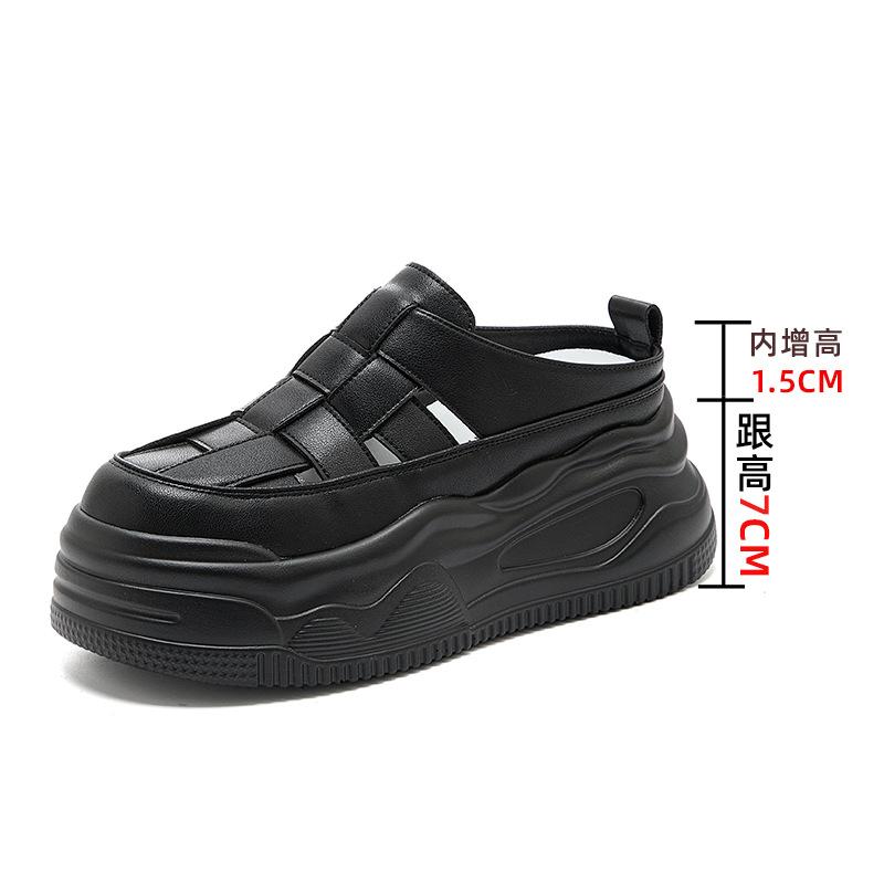 

Увеличение роста полутапочки женские новые летние носить педаль сумка голова мода крутые тапочки маффин платформа обувь женская 40 чёрный