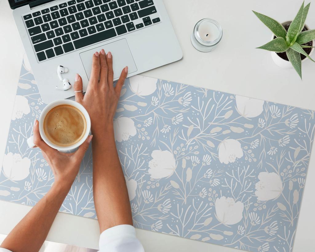 Vinyl Desk Mat with Stylish Retro Floral Print 90x45 cm